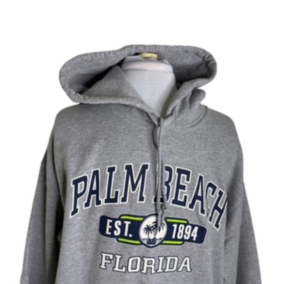 Gildan Heavy Drawstring Gray Hoodie with Palm Beach Logo Men's L - Picture 4 of 9